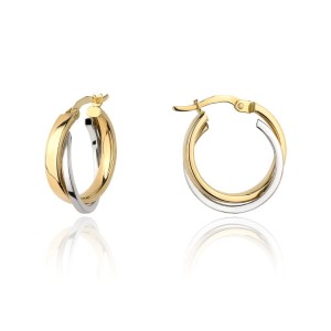 Kolczyki złote kółka zdobione białym złotem 