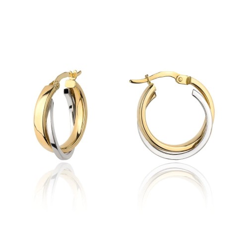 Kolczyki złote kółka zdobione białym złotem 