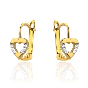 Kolczyki złote serce i cyrkonie po bokach 