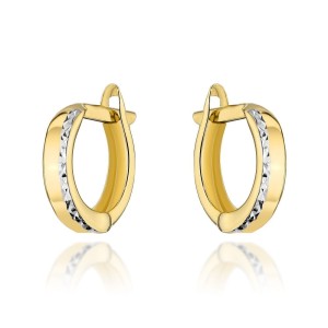 Kolczyki złote małe z diamentowanym paskiem w białym złocie 