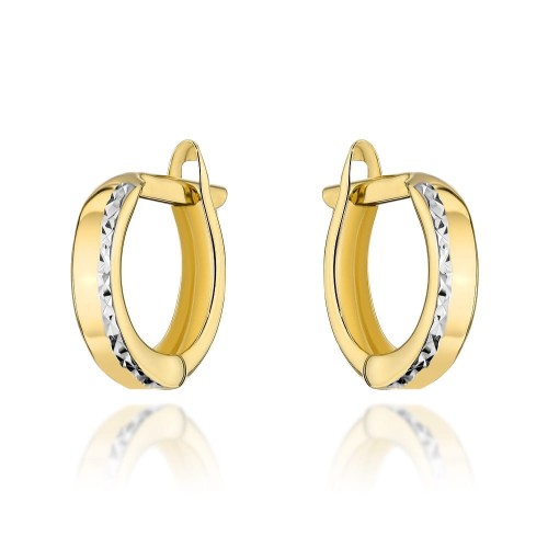 Kolczyki złote małe z diamentowanym paskiem w białym złocie 