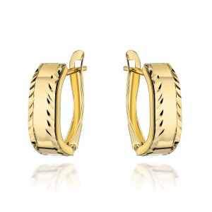 Kolczyki złote zaokrąglone z diamentowanymi brzegami 