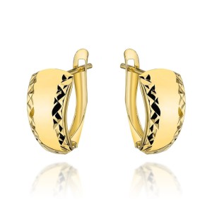 Kolczyki złote gładkie z diamentowanymi brzegami 