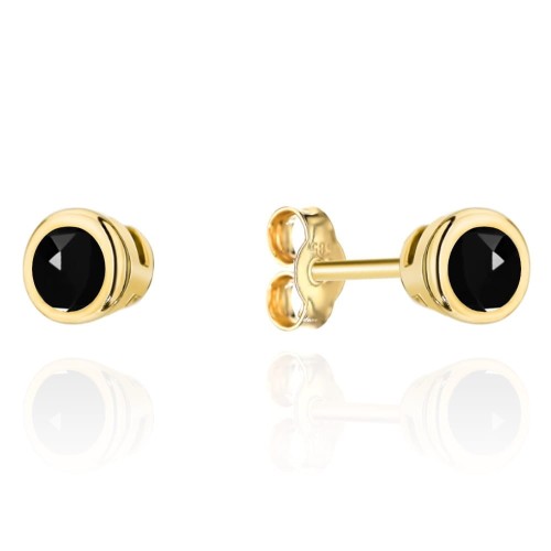 Kolczyki złote czarny kamień w złotej oprawie 