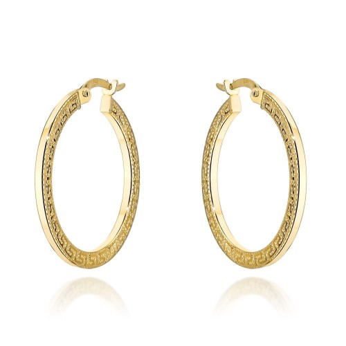 Kolczyki złote koła z greckim wzorem na bokach 