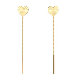 Kolczyki złote przewlekane diamentowane serca 