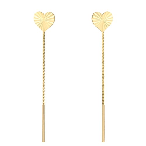 Kolczyki złote przewlekane diamentowane serca 