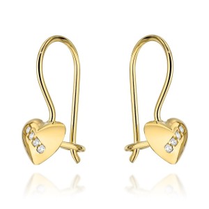 Kolczyki złote serduszka z cyrkoniami na biglu