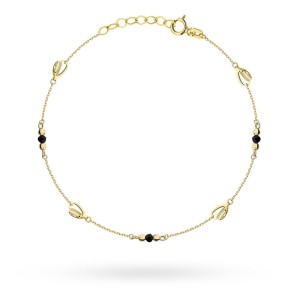 Bransoletka złota z czarnymi kamieniami i kulkami party 