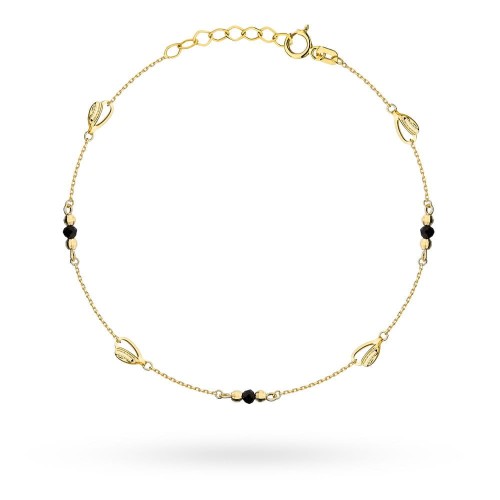 Bransoletka złota z czarnymi kamieniami i kulkami party 