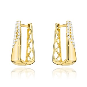 Kolczyki złote zdobione cyrkoniami i ażurowym tyłem