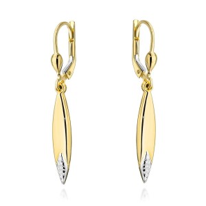 Kolczyki złote sople z diamentowaniem w dwóch kolorach złota 