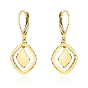 Kolczyki złote z wiszącym rombami na angielskim zapięciu