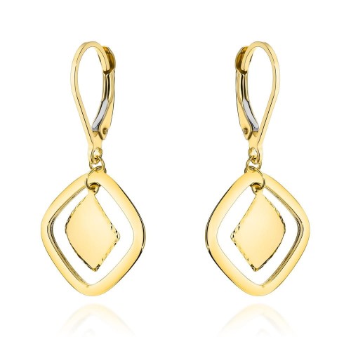 Kolczyki złote z wiszącym rombami na angielskim zapięciu