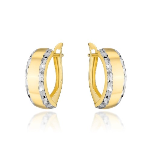 Kolczyki złote zaokrąglone z diamentowaniem w dwóch kolorach złota