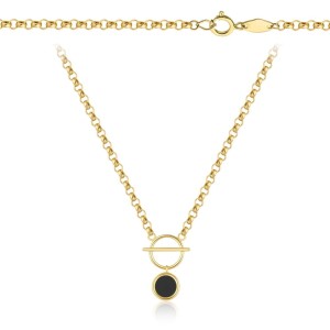 Naszyjnik złoty o splocie rolo z czarnym kamieniem 