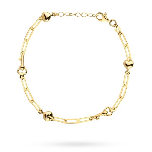 Bransoletka złota kluczyk, serce i ogniwa 