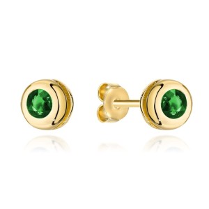 Kolczyki złote zielony kamyk otoczony złotem 