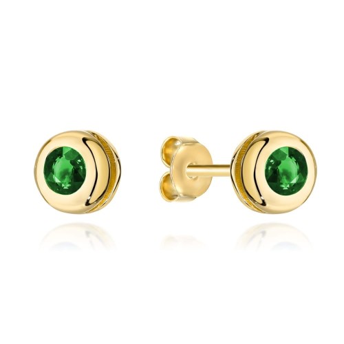 Kolczyki złote zielony kamyk otoczony złotem 