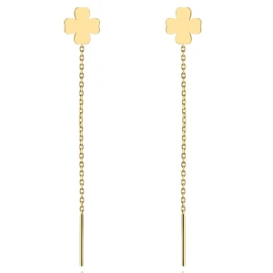 Kolczyki przewlekane złote pełne koniczynki