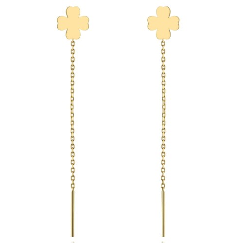 Kolczyki przewlekane złote pełne koniczynki