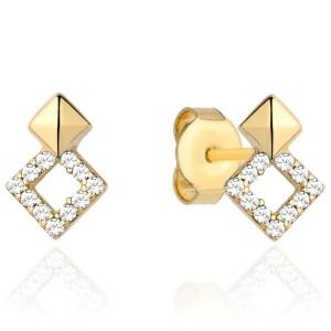 Kolczyki złote dwa romby z cyrkoniam