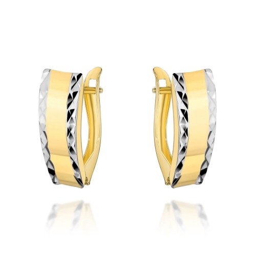 Kolczyki złote z diamentowanymi brzegami i gładkim środkiem