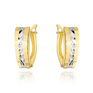 Kolczyki złote diamentowane z paskiem w środku