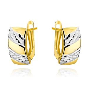 Kolczyki złote z ozdobnym diamentowaniem na angielskim zapięciu 