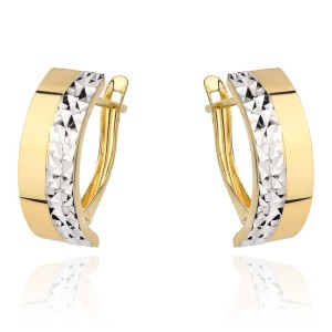 Kolczyki złote zdobione białym złotem i diamentowaniem