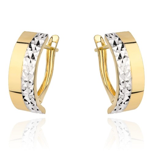 Kolczyki złote zdobione białym złotem i diamentowaniem