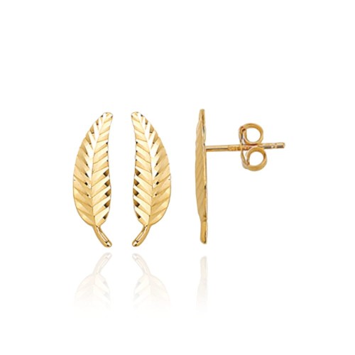 Kolczyki złote małe diamentowane listki 