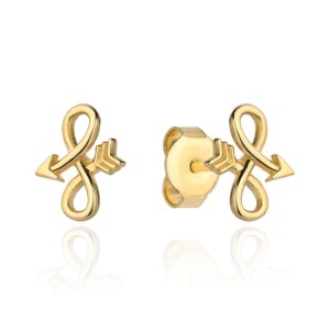 Złote kolczyki strzałka w kształcie nieskończoności 