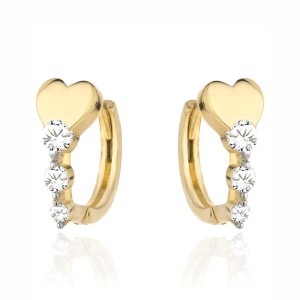 Kolczyki złote serce i rząd trzech cyrkonii 