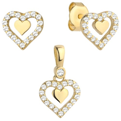 Komplet kolczyki + zawieszka serduszko w sercu wysadzanym cyrkoniami 