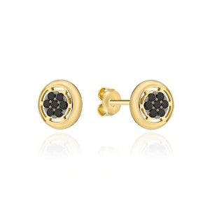 Kolczyki złote okrągłe i kółko z czarnych cyrkonii w środku
