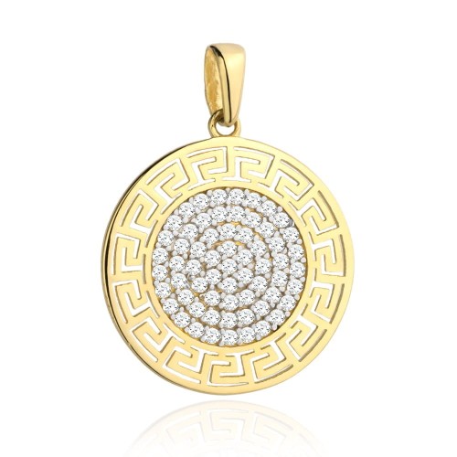 Zawieszka złota kółko grecki wzór i cyrkonie 