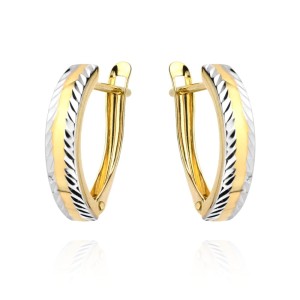 Kolczyki złote diamentowane na brzegach dwa kolory złota 