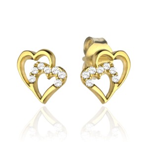 Kolczyki złote splecione serca i cyrkonie 
