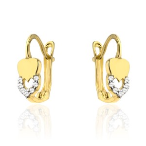 Kolczyki złote topniejące serce i cyrkonie