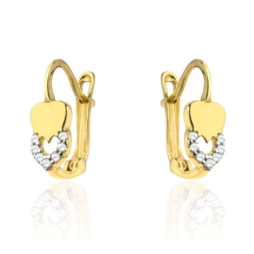 Kolczyki złote topniejące serce i cyrkonie