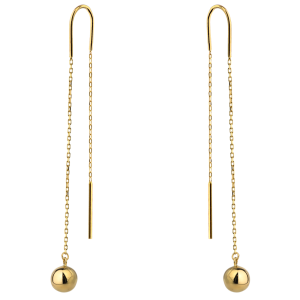 Złote kolczyki przewlekane gładkie kulki na łańcuszku 