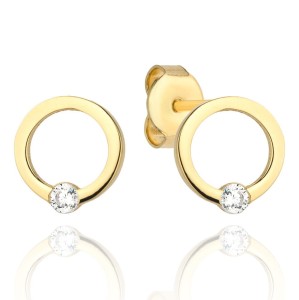 Kolczyki złote ring z jedną cyrkonią na dole 
