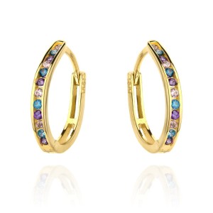 Kolczyki złote i kolorowe cyrkonie