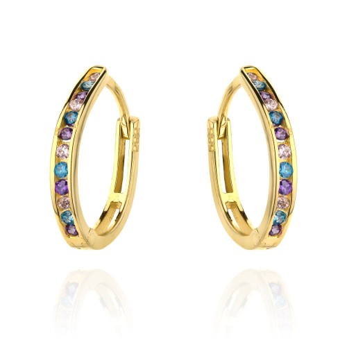 Kolczyki złote i kolorowe cyrkonie