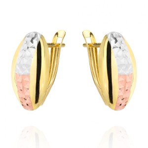 Kolczyki złote owal diamentowany trzy kolory złota 