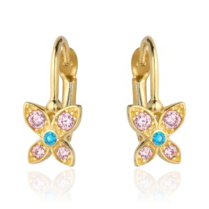 Kolczyki złoty kwiatuszek z kolorowymi kamieniami