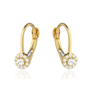 Kolczyki kwiatek z cyrkonii w złotym kole