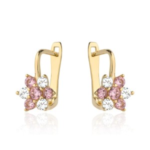 Kolczyki kwiatki z białą i różową cyrkonią 