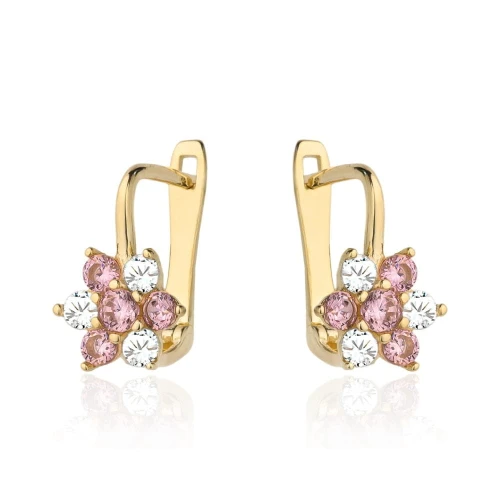Kolczyki kwiatki z białą i różową cyrkonią 